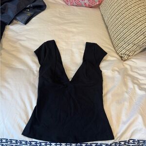 Free People Black Deep V-Neck Blouse